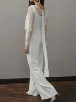 Tenue mariage femme combinaison mariée blanche cape en dentelle