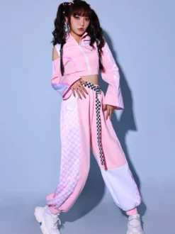 Tenues de danse jazz 2 pièces roses pour femmes costumes hip-hop