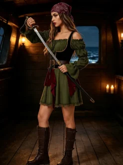 Tenues de déguisement costumes de pirate capitaine médiéval Renaissance femmes Halloween carnaval