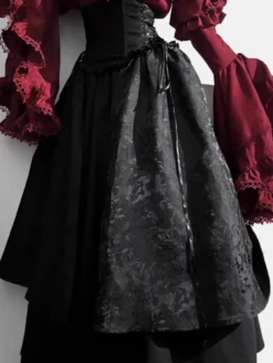 Tenues gothiques Lolita en dentelle à volants chemisier à manches longues et jupe noire ensemble deux pièces