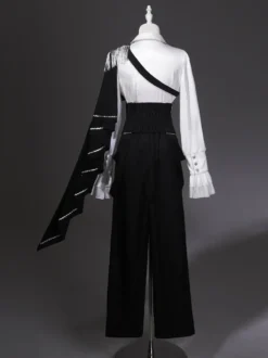 Tenues Ouji Lolita Gothique : cape à manches longues haut blanc ceinture noire et pantalon