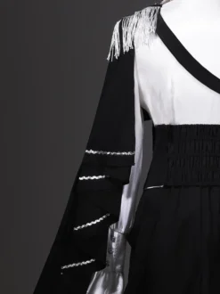 Tenues Ouji Lolita Gothique : cape à manches longues haut blanc ceinture noire et pantalon