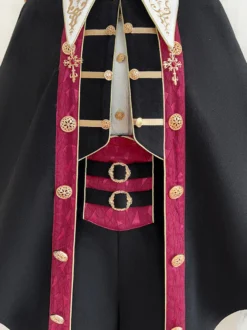 Tenues Ouji Lolita noires à manches longues pantalon et manteau Prince noirs et rouges
