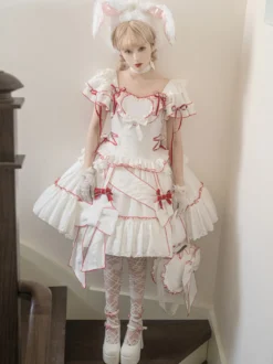 Tenues Sweet Lolita jupe blanche à lacets et manches courtes robe Hime Lolita