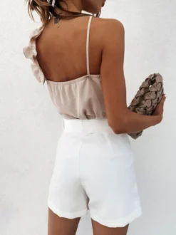 Top Sexy Haut Sexy Femme Taille Haute avec Bretelles avec Volantes sans Manches avec Dos Nu Unicolore