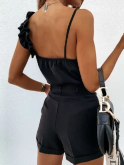 Top Sexy Haut Sexy Femme Taille Haute avec Bretelles avec Volantes sans Manches avec Dos Nu Unicolore