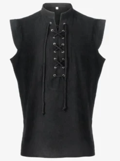 Top Vintage noir Vintage à lacets sans manches Polyester Polyester Fiber gilet rétro Costumes pour homme Bourgogne