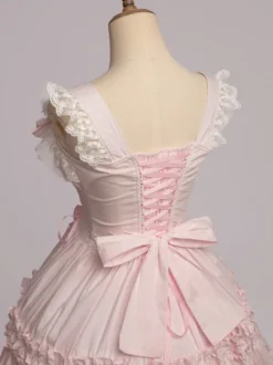 Toussaint Cospaly Costume en coton Lolita Jupe rose clair avec dentelle garniture Lace Up volants Déguisements Halloween
