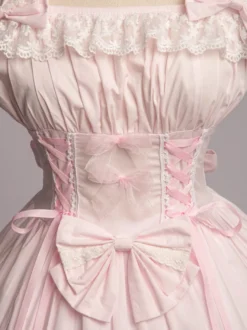 Toussaint Cospaly Costume en coton Lolita Jupe rose clair avec dentelle garniture Lace Up volants Déguisements Halloween