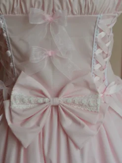 Toussaint Cospaly Costume en coton Lolita Jupe rose clair avec dentelle garniture Lace Up volants Déguisements Halloween