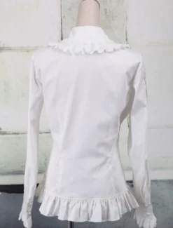 Toussaint Cospaly Costume Lolita blanc Blouse manches longues volants dentelle garniture Turn-down col en coton avec dentelle Déguisements Halloween