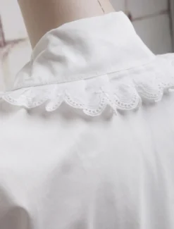 Toussaint Cospaly Costume Lolita blanc Blouse manches longues volants dentelle garniture Turn-down col en coton avec dentelle Déguisements Halloween