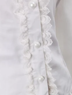 Toussaint Cospaly Costume Lolita blanc Blouse manches longues garniture Turn-down col volants en coton avec dentellegarniture Turn-down col volants Déguisements Halloween