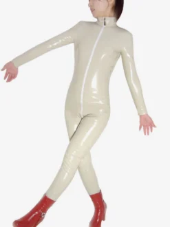 Toussaint Cosplay Combinaison PVC du Couleur Crème brillant ouverte en face Déguisements Halloween