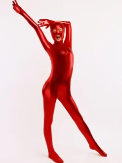 Toussaint Cosplay Costume Collant de catwoman de corps complet rouge d'éclaté métallique Déguisements Halloween