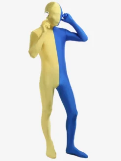 Toussaint Cosplay Costume de zentaï enveloppé unisexe en lycra spandex jaune et bleu patchwork Déguisements Halloween
