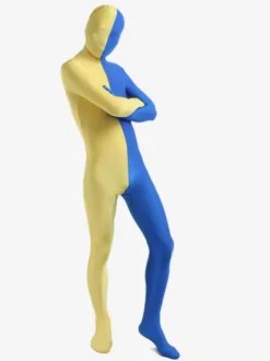 Toussaint Cosplay Costume de zentaï enveloppé unisexe en lycra spandex jaune et bleu patchwork Déguisements Halloween