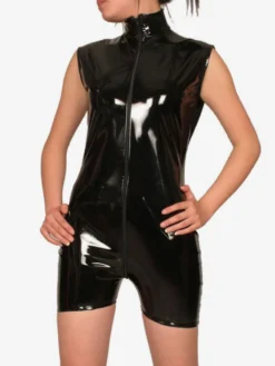 Toussaint Cosplay Costume de zentai noir de danse en PVC avec zip Déguisements Halloween