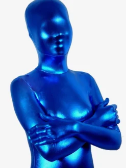 Toussaint Cosplay Costume de zentai unicolore métallisé brillant bleu Déguisements Halloween