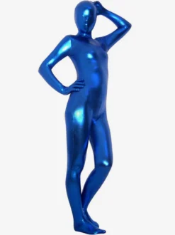 Toussaint Cosplay Costume de zentai unicolore métallisé brillant bleu Déguisements Halloween