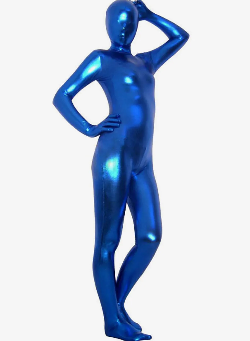 Toussaint Cosplay Costume de zentai unisexe intégral bleu d'éclat Métallique Déguisements Halloween