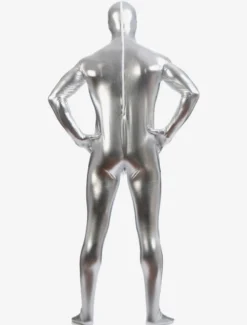 Toussaint Cosplay Costume Sexy Zentaï Métallique Brillant Argent Déguisements Halloween