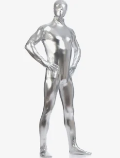 Toussaint Cosplay Costume Sexy Zentaï Métallique Brillant Argent Déguisements Halloween