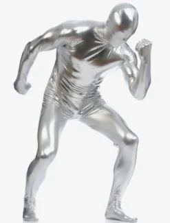 Toussaint Cosplay Costume Sexy Zentaï Métallique Brillant Argent Déguisements Halloween