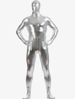Toussaint Cosplay Costume Sexy Zentaï Métallique Brillant Argent Déguisements Halloween