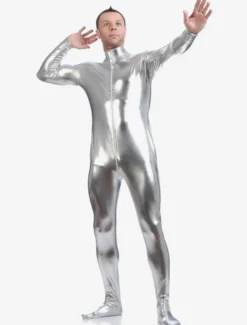 Toussaint Cosplay Costume Zentaï métallique brillant argent Déguisements Halloween