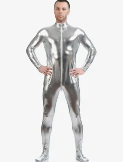 Toussaint Cosplay Costume Zentaï métallique brillant argent Déguisements Halloween