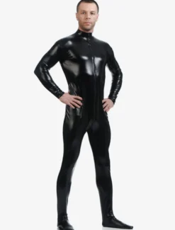 Toussaint Cosplay Costume Zentaï métallique brillant noir Déguisements Halloween