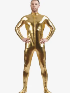 Toussaint Cosplay Costume Zentaï métallique brillant jaune Déguisements Halloween