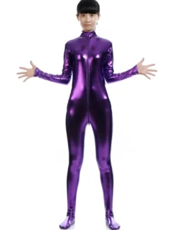 Toussaint Cosplay Costume Zentaï métallique brillant violet foncé Déguisements Halloween