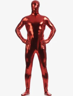 Toussaint Cosplay Costume Zentaï métallique brillant rouge foncé Déguisements Halloween