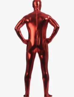 Toussaint Cosplay Costume Zentaï métallique brillant rouge foncé Déguisements Halloween