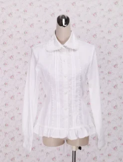 Toussaint Cosplay Lolita Blouse blanche manches longues taille ceinture Ruffles garniture Déguisements Halloween