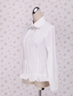 Toussaint Cosplay Lolita Blouse blanche manches longues taille ceinture Ruffles garniture Déguisements Halloween