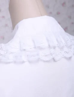Toussaint Cosplay Lolita Chemisier blanc doux blouse manches courtes Turn-down garniture de dentelle Déguisements Halloween