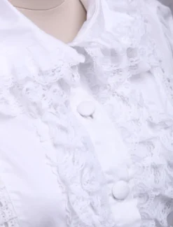 Toussaint Cosplay Lolita Chemisier blanc doux blouse manches courtes Turn-down garniture de dentelle Déguisements Halloween