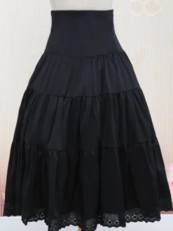 Toussaint Cosplay Lolita Jupe noire longue taille haute Ruffles garniture Déguisements Halloween