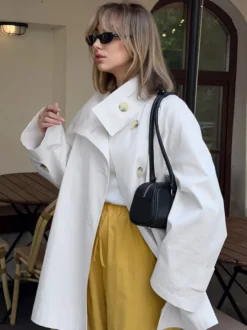 Trench-coat ample mi-long à revers croisé pour femme