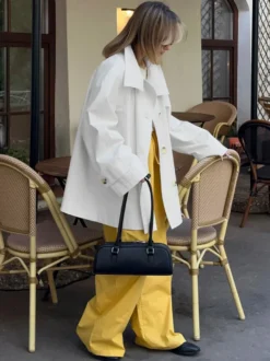 Trench-coat ample mi-long à revers croisé pour femme