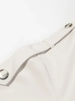 Trench-coat à col cheminée pour femme - Manteau crème croisé à épaules tombantes et ceinture - Vêtements d'extérieur printemps 2026 parfaits pour le bureau et le dîner