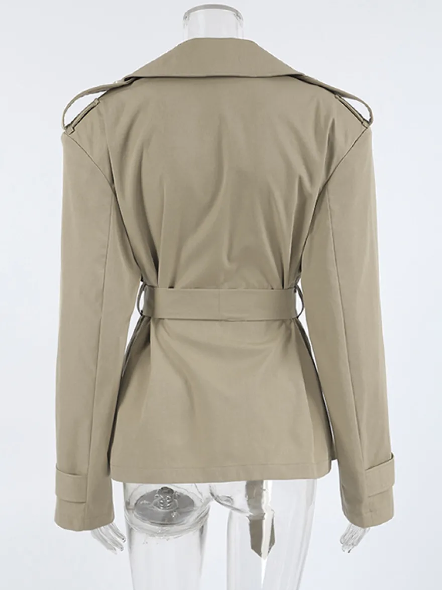 Trench-coat court kaki à ceinture pour femme - Veste croisée chic - Collection printemps 2026