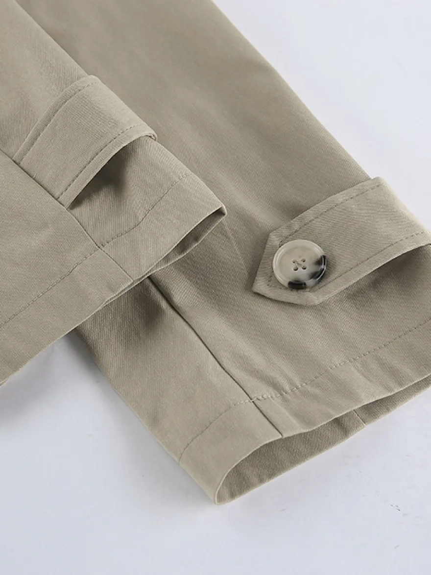 Trench-coat court kaki à ceinture pour femme - Veste croisée chic - Collection printemps 2026