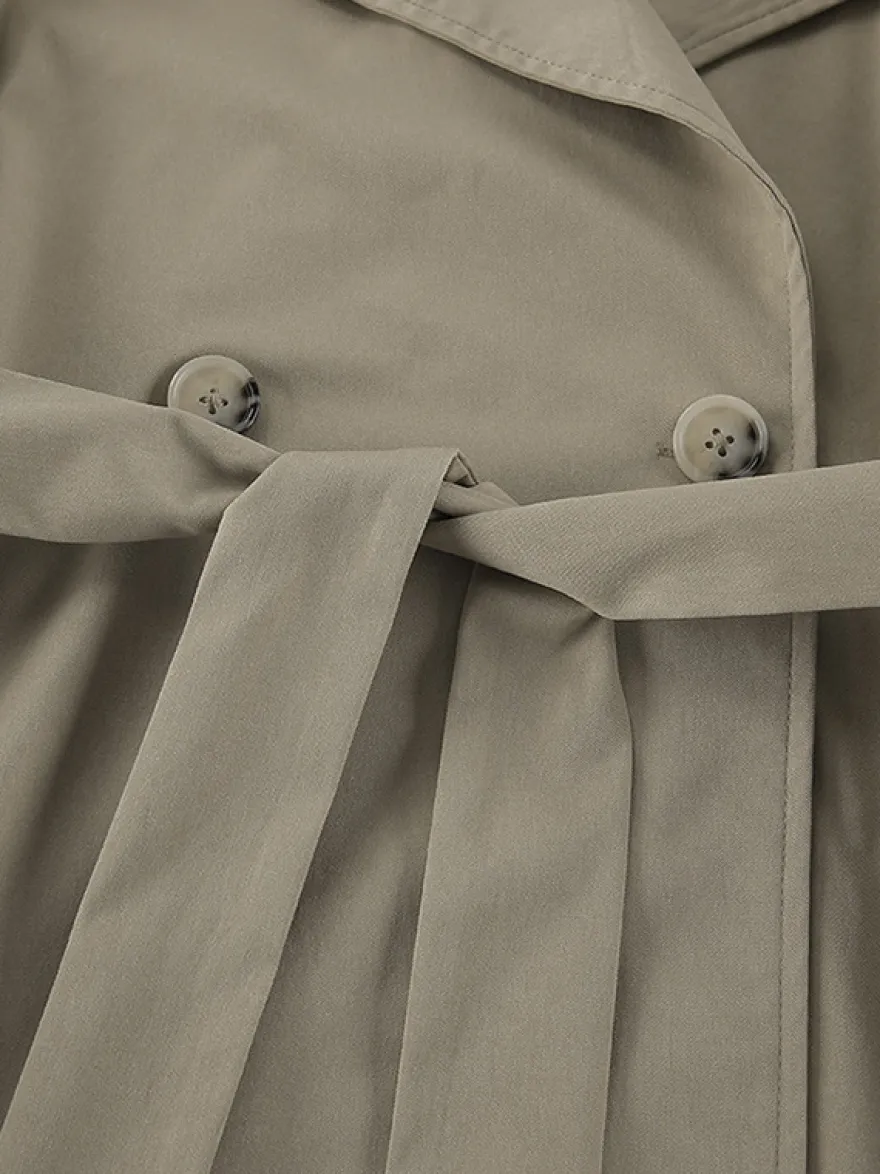 Trench-coat court kaki à ceinture pour femme - Veste croisée chic - Collection printemps 2026