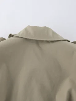 Trench-coat court kaki à ceinture pour femme - Veste croisée chic - Collection printemps 2026