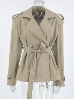 Trench-coat court kaki à ceinture pour femme - Veste croisée chic - Collection printemps 2026