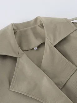 Trench-coat court kaki à ceinture pour femme - Veste croisée chic - Collection printemps 2026